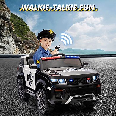 12V Kids Electric Police Car with Remote Control, Dual 30W Motor, SirensBattery Powered Ride-On Toy