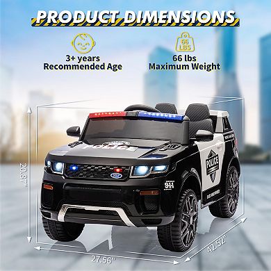 12V Kids Electric Police Car with Remote Control, Dual 30W Motor, SirensBattery Powered Ride-On Toy