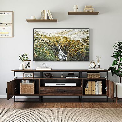 70" Industrial TV Stand with Storage & Drawer, Rustic Brown