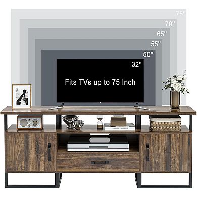 70" Industrial TV Stand with Storage & Drawer, Rustic Brown