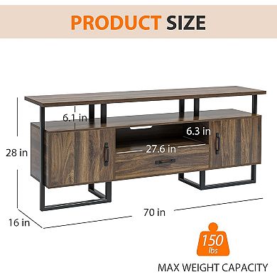 70" Industrial TV Stand with Storage & Drawer, Rustic Brown