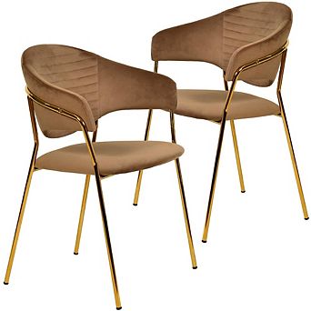 Bella Dining Chair Upholstered in Leather or Velvet in Gold Base Set of 2