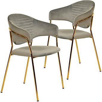 Bella Dining Chair Upholstered in Leather or Velvet in Gold Base Set of 2