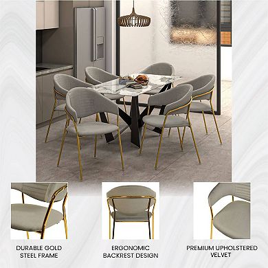 Bella Dining Chair Upholstered in Leather or Velvet in Gold Base Set of 4