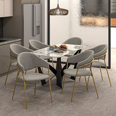 Bella Dining Chair Upholstered in Leather or Velvet in Gold Base Set of 4