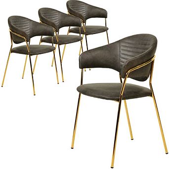 Bella Dining Chair Upholstered in Leather or Velvet in Gold Base Set of 4