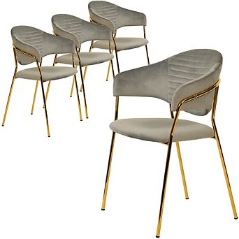 Bella Dining Chair Upholstered in Leather or Velvet in Gold Base Set of 4