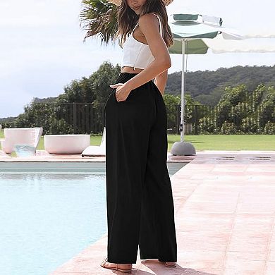 Women Drawstring Wide Leg Pants High Waisted Casual Loose Trousers with Pockets