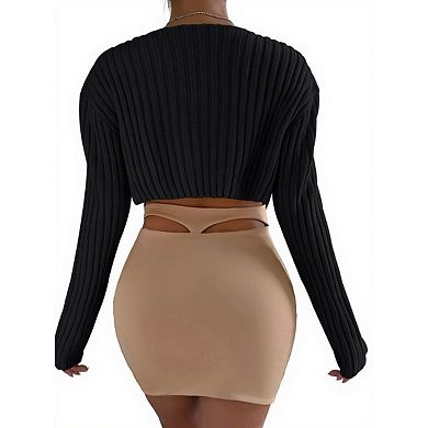 Women's Cardigan Shrugs Long Sleeve Knit Cropped Top