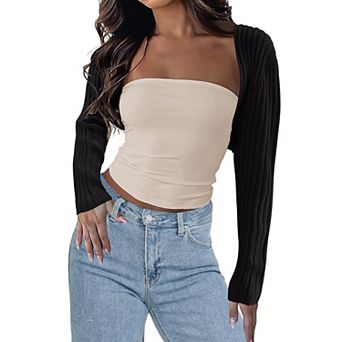 Women's Cardigan Shrugs Long Sleeve Knit Cropped Top