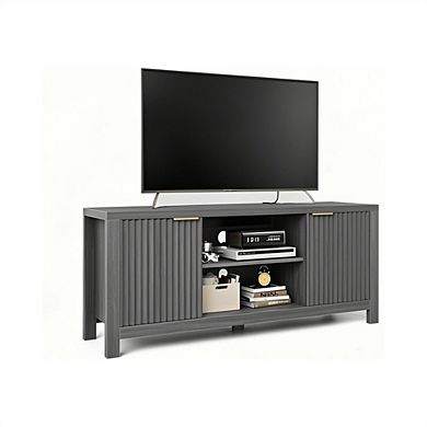59" TV Stand for TVs Up to 65 Inches, Mid Century Modern with Storage Cabinets & Open Shelves