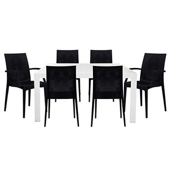 Leisuremod Mace 7 pc Rectangular Outdoor Dining Set With 4 Side Chairs And 2 Armchairs