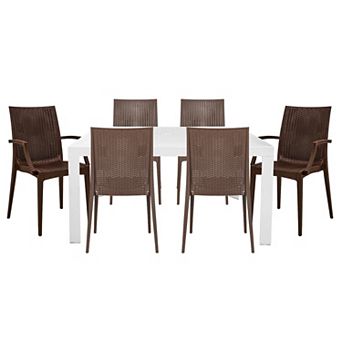 Leisuremod Mace 7 pc Rectangular Outdoor Dining Set With 4 Side Chairs And 2 Armchairs