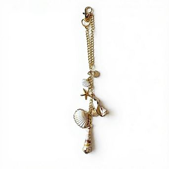 Gold Tone Seashell and Starfish Charm Keychain with Nautical Accents