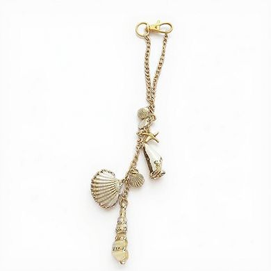 Gold Tone Seashell and Starfish Charm Keychain with Nautical Accents