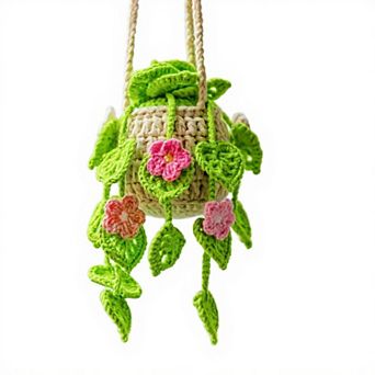 Handmade Crochet Hanging Flower Basket Decoration with Blooming Details