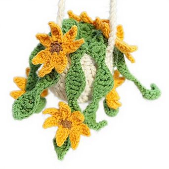 Handmade Crochet Hanging Flower Basket Decoration with Blooming Details
