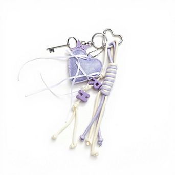 Heart Charm Keychain with Ribbon Tassels and Alphabet Beads
