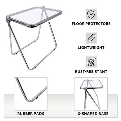 Leisuremod Lawrence Square Folding End Table With Plastic Top And Iron Frame