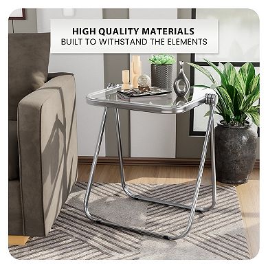 Leisuremod Lawrence Square Folding End Table With Plastic Top And Iron Frame