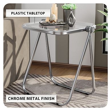 Leisuremod Lawrence Square Folding End Table With Plastic Top And Iron Frame