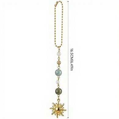 Gold Sun Pendant Ornament with Natural Stone Beads and Celestial Charm