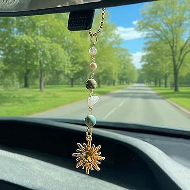 Gold Sun Pendant Ornament with Natural Stone Beads and Celestial Charm