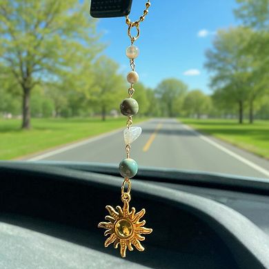 Gold Sun Pendant Ornament with Natural Stone Beads and Celestial Charm