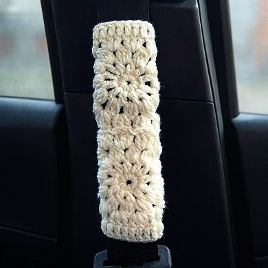Handcrafted Crochet Steering Wheel Cover and Seat Belt Pad Set