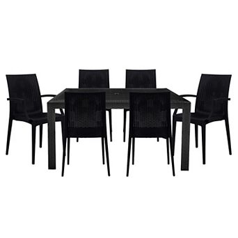 Leisuremod Mace 7 pc Rectangular Outdoor Dining Set With 4 Side Chairs And 2 Armchairs
