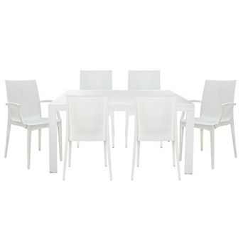 Leisuremod Mace 7 pc Rectangular Outdoor Dining Set With 4 Side Chairs And 2 Armchairs