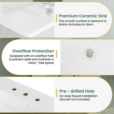 48'' W Freestanding Bathroom Vanity With Cultured Marble Sink,Soft-Close System,Easy Assembly