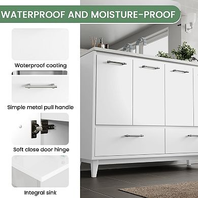 48'' W Freestanding Bathroom Vanity With Cultured Marble Sink,Soft-Close System,Easy Assembly