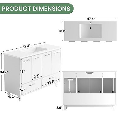 48'' W Freestanding Bathroom Vanity With Cultured Marble Sink,Soft-Close System,Easy Assembly