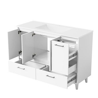 36'' W Freestanding Bathroom Vanity With Cultured Marble Sink,Soft-Close System,Easy Assembly