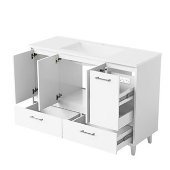 48'' W Freestanding Bathroom Vanity With Cultured Marble Sink,Soft-Close System,Easy Assembly