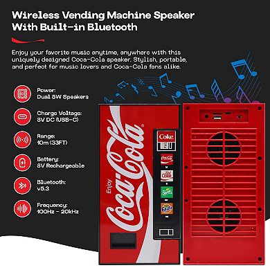 Coca-Cola Vending Machine Shaped Bluetooth Speaker with drink Option Function Buttons
