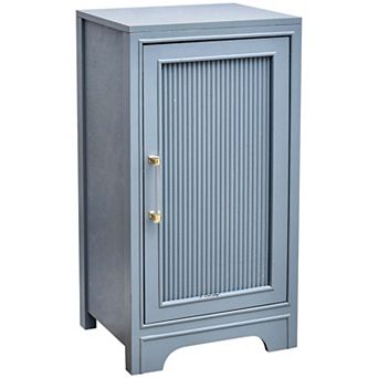 eHemco Azure Grey Fluted End Table, Side Table with Storage, Modern Retro Style