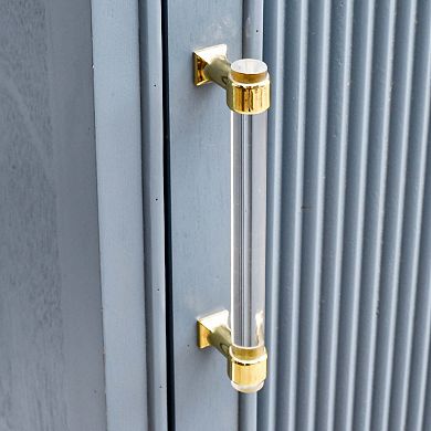 eHemco Azure Grey Fluted End Table, Side Table with Storage, Modern Retro Style