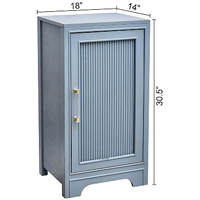 eHemco Azure Grey Fluted End Table, Side Table with Storage, Modern Retro Style