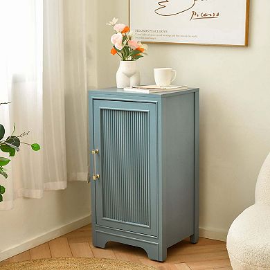 eHemco Azure Grey Fluted End Table, Side Table with Storage, Modern Retro Style