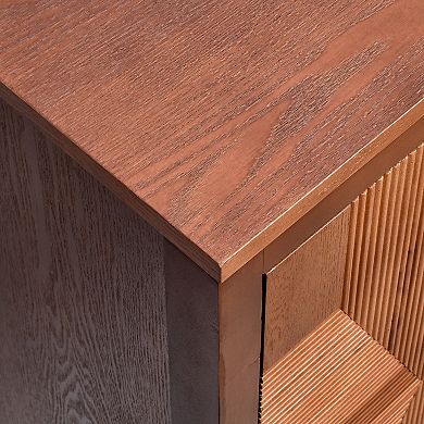 eHemco Modern End Table with Storage Shelf, Two-toned Ribbed Parquet Design