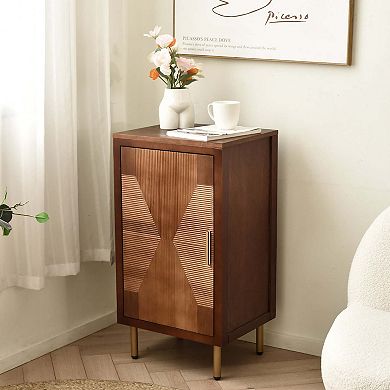 eHemco Modern End Table with Storage Shelf, Two-toned Ribbed Parquet Design