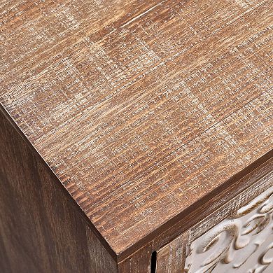 eHemco Vintage Florentine End Table with Floral Door Panel, Natural and Cream Finish