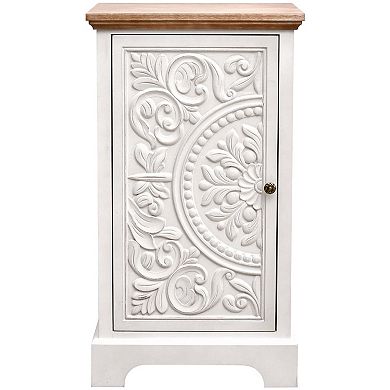 eHemco Ornate Floral Carved End Table with Storage, Retro Style Living Room Furniture