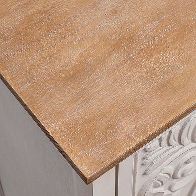 eHemco Ornate Floral Carved End Table with Storage, Retro Style Living Room Furniture