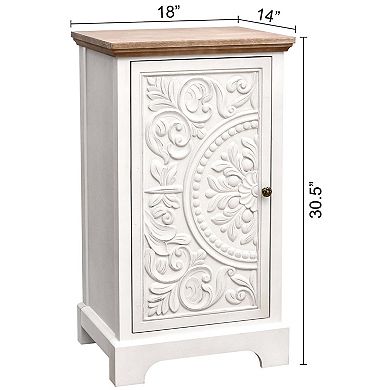 eHemco Ornate Floral Carved End Table with Storage, Retro Style Living Room Furniture