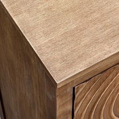 eHemco Geometric Ripple End Table with Storage, Indoor Living Room Furniture, Natural Finish