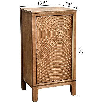 eHemco Geometric Ripple End Table with Storage, Indoor Living Room Furniture, Natural Finish