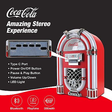 Coca-Cola Large Juke Box Bluetooth Speaker with Led Color Changing Lights and FM Radio Mode